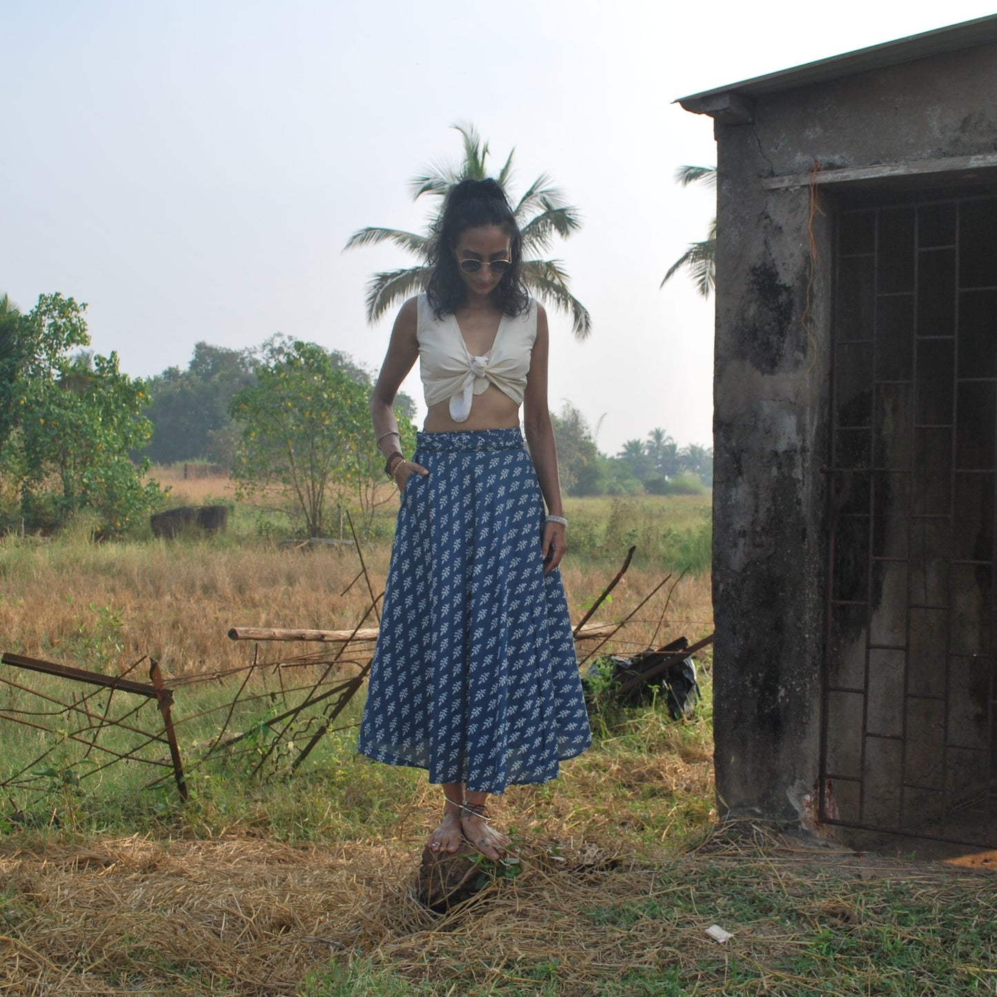 sugu skirt with weave waist & bias cut