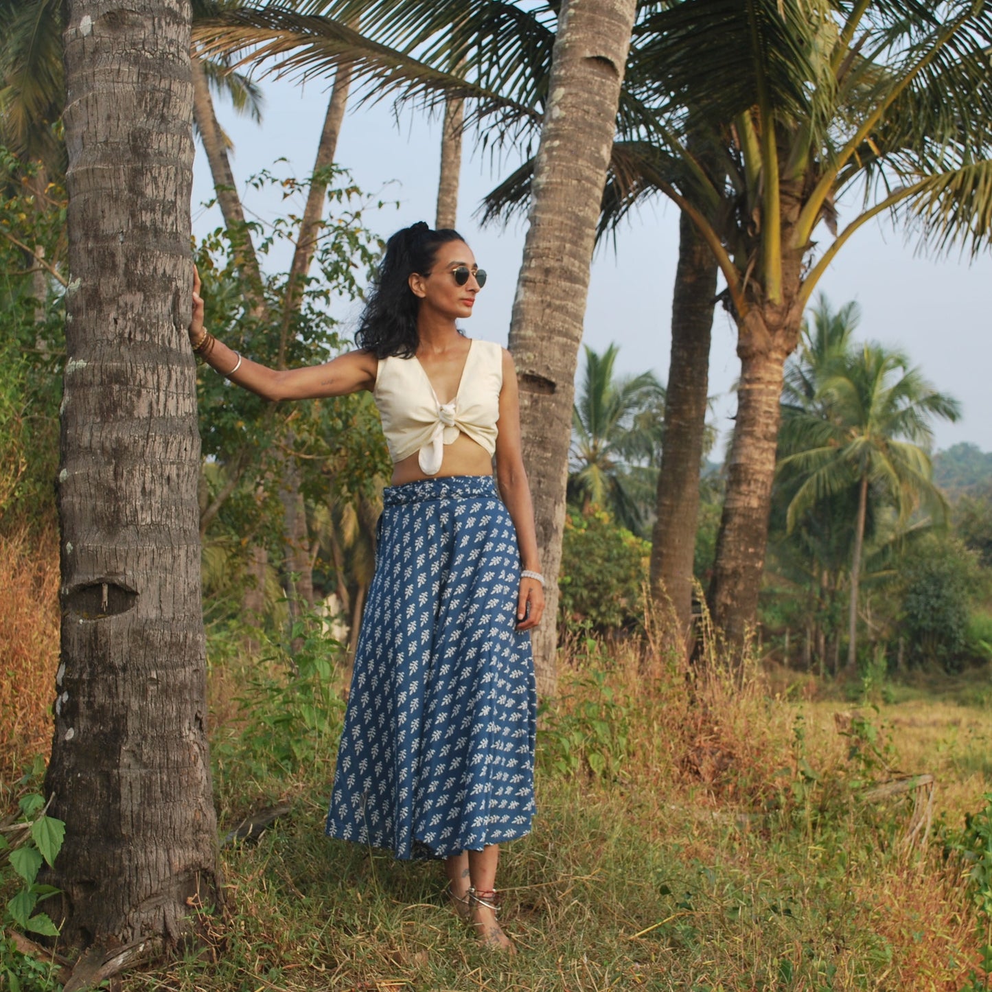 sugu skirt with weave waist & bias cut