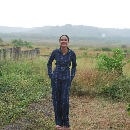 'midnight in assagao' straight-leg ikat trousers