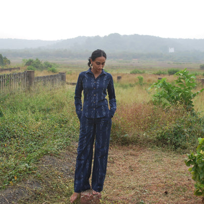 'midnight in assagao' straight-leg ikat trousers