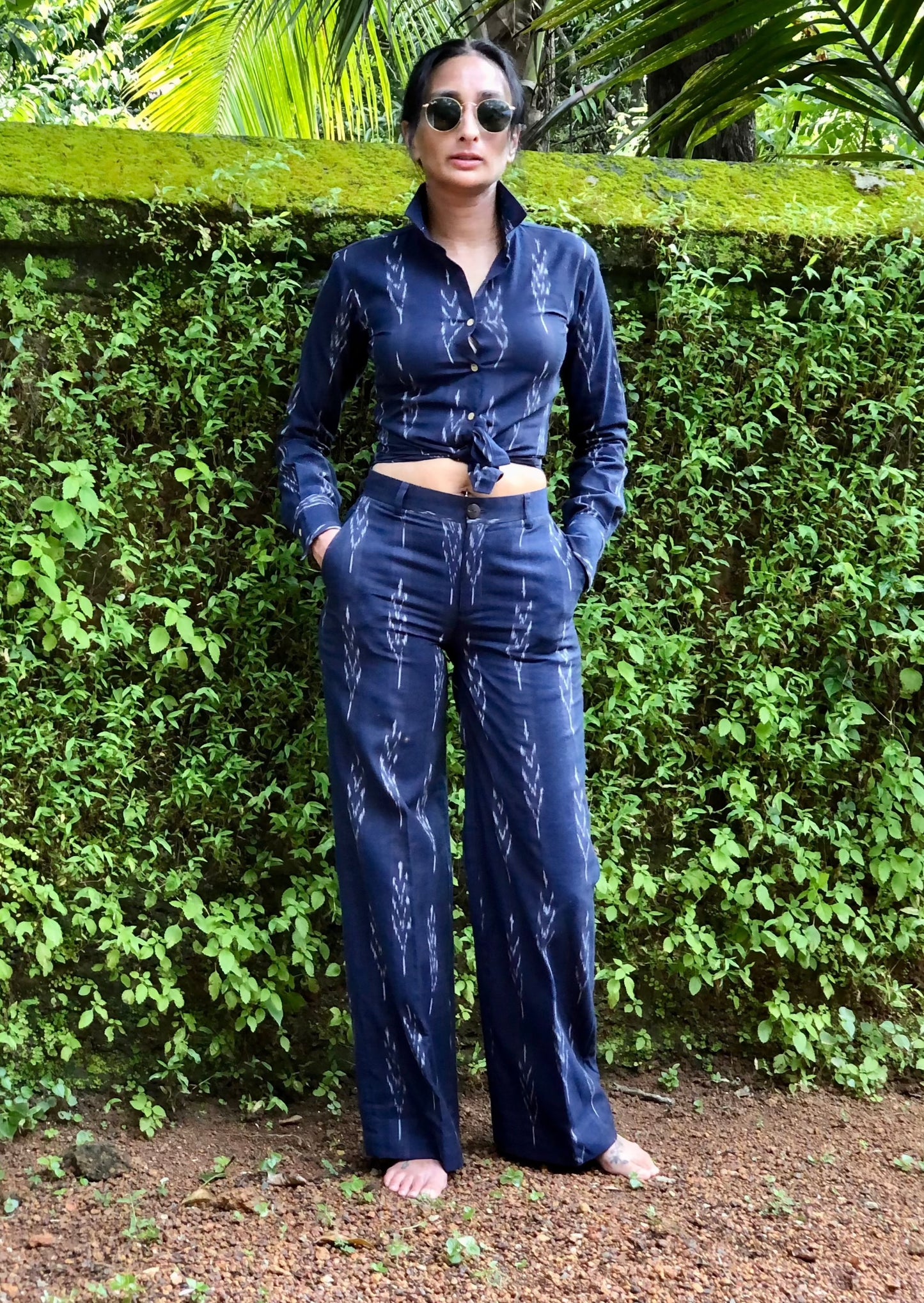 'midnight in assagao' straight-leg ikat trousers