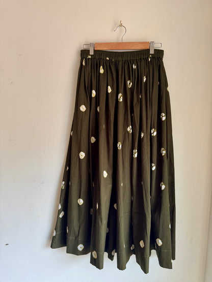 'raindrops' tie & dye olive skirt