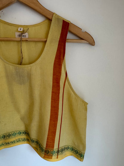 'morjim comfy crop' in butter yellow handloom